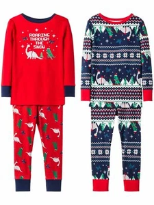 Infant & Toddler Boys Red & Blue Cotton Dinosaur Christmas 4pc Pajama Set 2T - Picture 1 of 3