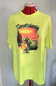 Vintage Wildlife Bear Cub Neon Yellow Great Smoky mountains T-Shirt Large F&M - Picture 1 of 14