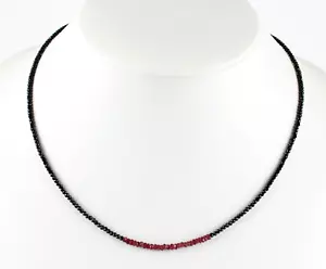 Schwarz Spinell Kette mit Rubin edelsteinkette facettiert Collier Halskette Rot - Bild 1 von 3