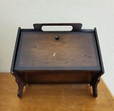 Antique Vintage Wooden Sewing Box w/ Handle Footed Handmade Two-tone Accents 