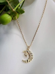 Gold Starburst & Moon Pendant / Dainty Chain Necklace / Simple Necklace Charm - Picture 1 of 5