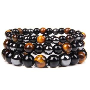 3Pcs Triple Protection Bracelet Gemstone Bracelets Tiger Eye Hematite Obsidian - Picture 1 of 12