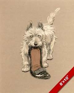 TERRIER & SLIPPER PET PUPPY DOG ART CECIL ALDIN PAINTING PRINT ON REAL CANVAS - Picture 1 of 1