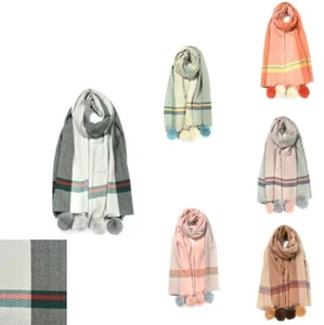 Kaschmirmischung Pfeil Winterschal mit buntem Bommel Damen Winterschal  - Bild 1 von 11