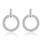 925 Sterling Silver crystal round circle stud earrings women fashion jewelry