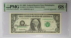 Top Pop Low Serial 00000109 Courtesy Autographed 1995 $1 PMG 68 EPQ - Picture 1 of 2