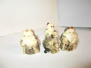 3 Vintage 2" & 1 3/4" Japanese Netsukes *MEN WITH ANIMAL * - Picture 1 of 9
