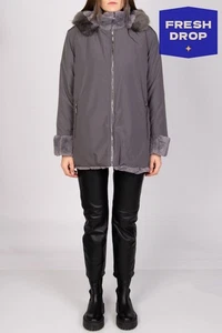RRP €363 TOY G Faux Fur Coat Plus Size 47 / XL Padded Hood Stand-Up Collar - Picture 1 of 11