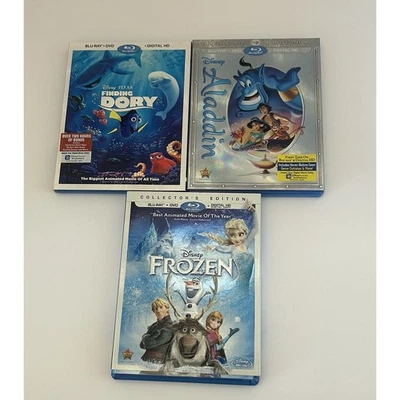 Walt Disney Blu Ray Movies Aladdin, Finding Dory and Frozen w/Slipcovers (Lot 3) - Image 1 of 4