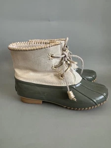 Jack Rogers Rain Boots Green Gold Sparkle Womens Size 7 Duck Boots Galoshes - Picture 1 of 10