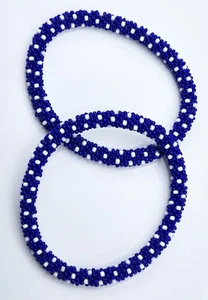 Set of 2 Handmade Nepal Glass Seed-Bead Crochet Boho Chic Roll-On Bracelet - Picture 1 of 6