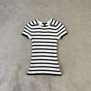 Ralph Lauren Womens Navy Crew Neck Ribbed Striped Cotton Jumper Petite Small - Picture 1 of 2