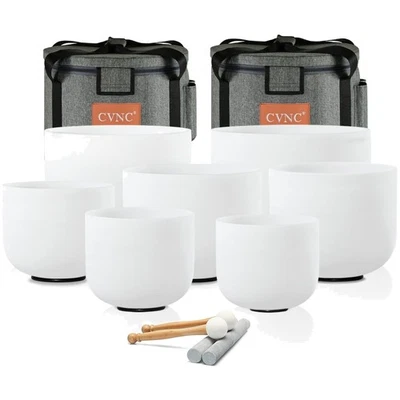 432Hz Frosted Chakra Crystal Singing Bowls Set of 7 with Carry Bags for Healing - Image 1 of 4