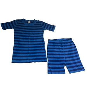 Hanna Andersson Size 140(10) Unisex Blue Striped Short Pajamas Pjs - Picture 1 of 6