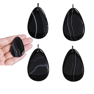 Black Agate Healing Crystal Teardrop Gemstone Pendant /Necklace 40-55MM - Foto 1 di 11