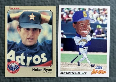 Nolan Ryan Fleer 1983 y Ken Griffey Jr., puntuación 1991 Foto 1 de 4