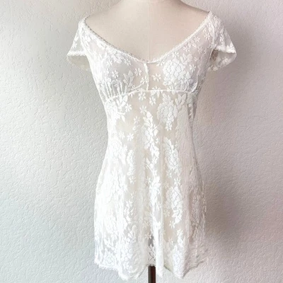 Vestido Babydoll Victoria's Secret Malla Transparente Blanco Encaje Lencería Coqueta Talla M Foto 1 de 4