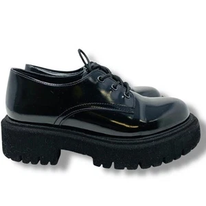 Steve Madden Nic Oxford Black Platform Derby Lace Up Shoes Size 7 Lug Soles - Bild 1 von 16