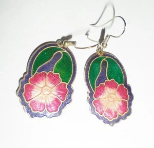 PENDIENTES VINTAGE ESMALTE HAWAIANO HERMOSO DISEÑO FLORES - Imagen 1 de 4