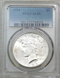 1924 Peace Silver Dollar PCGS AU55 Frosty Bright PQ Just Graded New Holder M209F - Picture 1 of 2