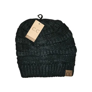 CC Classic Winter Fall Trendy Chunky Stretchy Cable Knit Black Beanie Hat - Picture 1 of 5