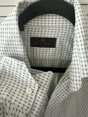 MENS ETRO 41 Shirt White Purple Green US Large Geometric L/S Button Up - Image 1 of 4