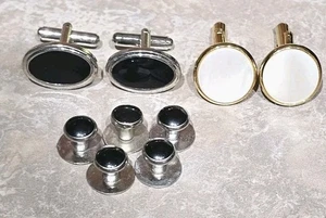 Vintage! Herren Elfenbein Perlen Manschettenknöpfe, Schwarz Emaille Links & Smoking Nieten Set - Bild 1 von 3