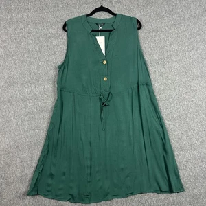 Bloomchic Dress Womens 14/16 1X Green Sleeveless V Neck Button Midi Pockets - Picture 1 of 11