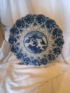 Genemon japanische Keramik Arita Ware blau weiß handbemalt groß 14 Zoll - Bild 1 von 7