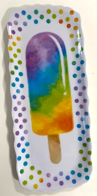 Rainbow Popsicle Scalloped Melamine Rectangle Tray 19" x 8", Coloful, Party - Image 1 of 4