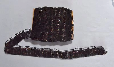Black Confetti Gold Sparkle Ribbon Ball Of Yarn Flounce Twisted Scarf 1" W - Image 1 of 2
