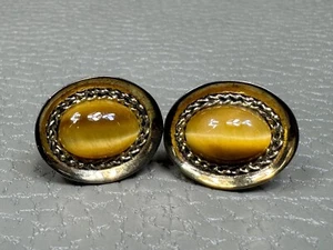 Vintage Tiger's Eye Sterling Silver Vermeil Cuff Links - Picture 1 of 3