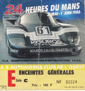 LE MANS 1986 24 HORAS HEURES ENTRADA GENERAL BOLETO PASE TALÓN PORSCHE 962 - Imagen 1 de 2