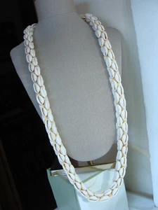 Vtg 70s Cowrie Shell Hawaiian Wedding Lei Beach Boho Statement Thick Necklace - Picture 1 of 12