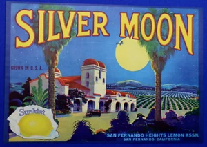 Original Vintage 1930 Silver Moon Citrus Fruit Crate Label San Fernando Heights - Picture 1 of 1