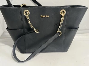 * Calvin Klein schwarze Leder Schulter Handtasche Beuteltasche Handtasche mit mehreren Taschen * schön - Bild 1 von 14