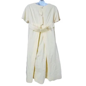 Vintage Swiss Dot Dress Medium Yellow Handmade Pleat Back - Picture 1 of 10