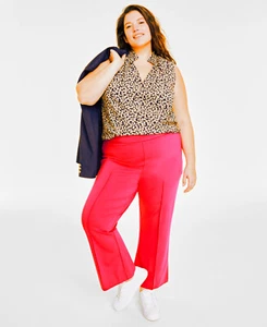/LX016/ On 34th Trendy Plus Size Ponté Knit Kick-Flare Ankle Pants Red Sz 2X - Picture 1 of 2