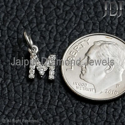Colgante letra inicial M diamante natural oro blanco 14k macizo joyería alfabeto Foto 1 de 4