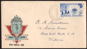 Territorio Antártico Australiano 1957 2/- mapa azul Hermes cubierta del primer día, en muy buena condición - Imagen 1 de 1