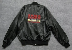 CHAQUETA NEGRA VINTAGE DE LAS VEGAS SAM'S TOWN POKER ROYAL FLUSH CLUB GRANDE PARA HOMBRE EE. UU. - Imagen 1 de 5