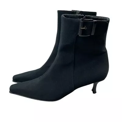 Stuart Weitzman Hebilla Tacón Gatito Botines Punta Punta Bruja Negro Talla 8.5 N Foto 1 de 4
