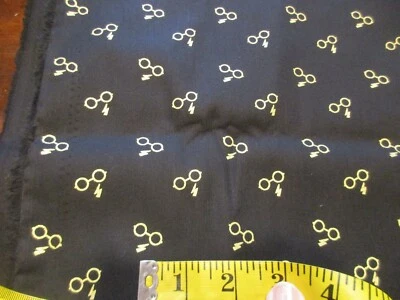 Fat Quarter Cotton Fabric Black Harry Potter Gold Glasses Approx 18" x 21" - Image 1 of 3