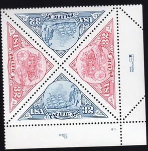 Scott #3131a (3130-31) Pacific 97 Stagecoach Ship Plate Block of 4 Stamps - MNH - Picture 1 of 1