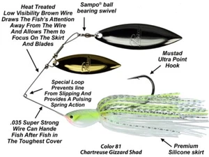 Picasso Lures Invizwire Super Strong DBL Willow 1/2oz Spinnerbait - Farbe wählbar - Bild 1 von 13