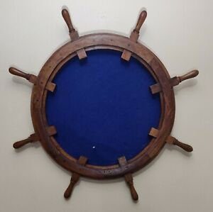 Large 36" Wooden Boat Ship Wheel Picture/Mirror Frame Plaque Nautical Wall Decor