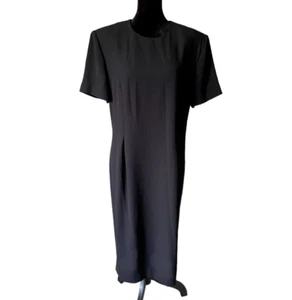 Vintage Leslie Fay LBD Classic Black Sheath Dress Short Sleeves Women's Size 14 - Picture 1 of 11