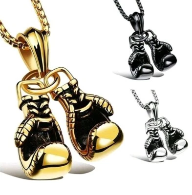 Halskette mit Anhänger Edelstahl Boxhandschuhe Boxen Kette Silber Gold Schwarz - Bild 1 von 4
