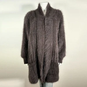 80 % Angora flauschiger Vintage TALK of the WALK braun vorne offen Pullover Mantel 56 Zoll Brustumfang - Bild 1 von 10