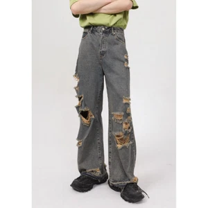 Men Ripped Distressed Jeans Denim Pants Trousers Streetwear Hole Destroy Bottoms - Imagen 1 de 11